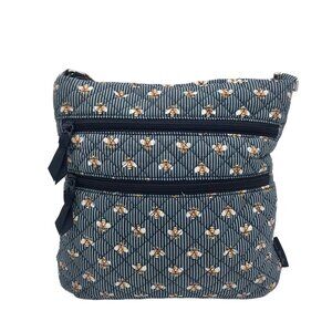 Vera Bradley Blue Beez Navy Triple Zipper Hipster Crossbody